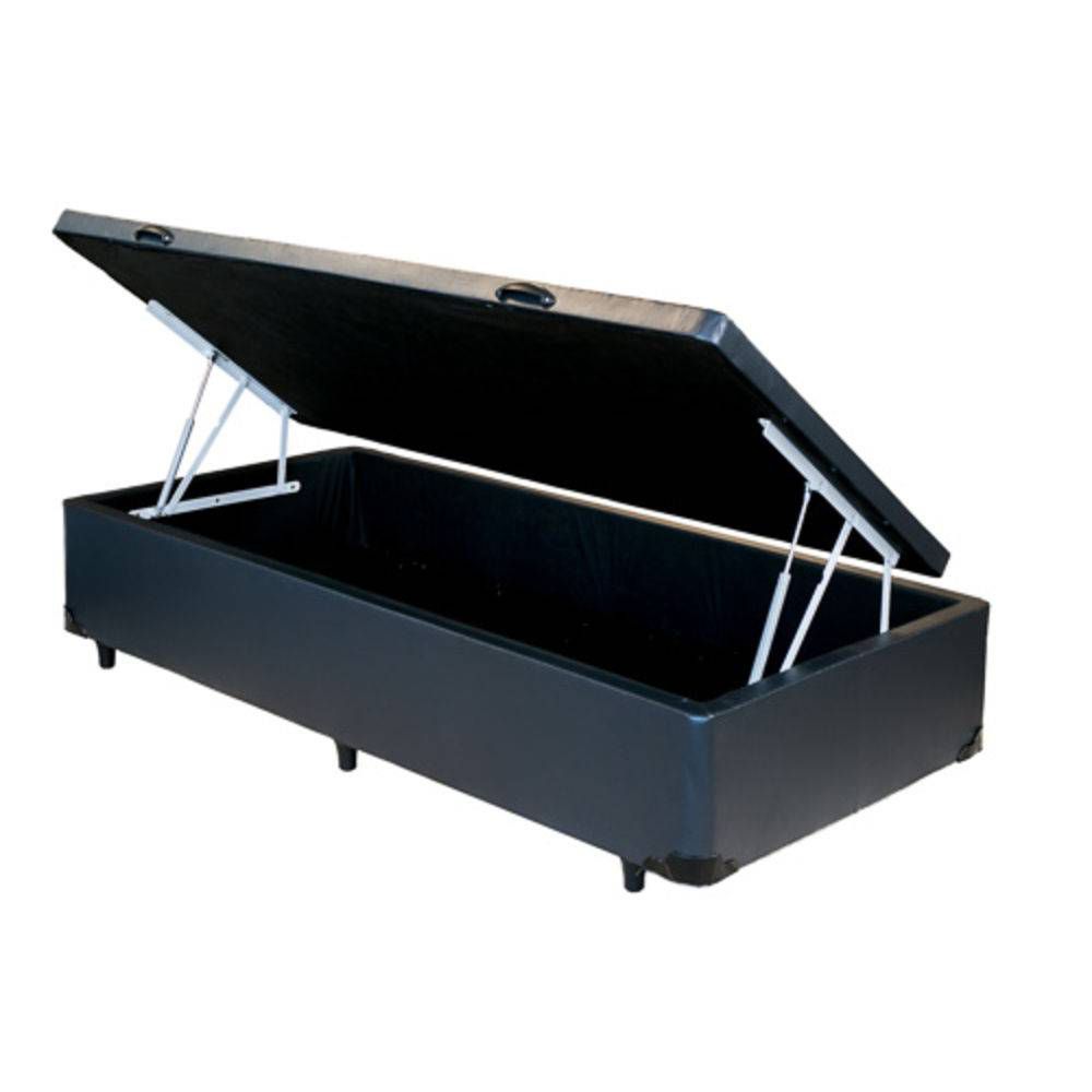 Cama Box Baú Solteiro Corino Preto Com P ...