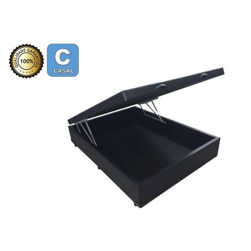 Cama Box Baú Casal Luxo Sintético Preto  ...